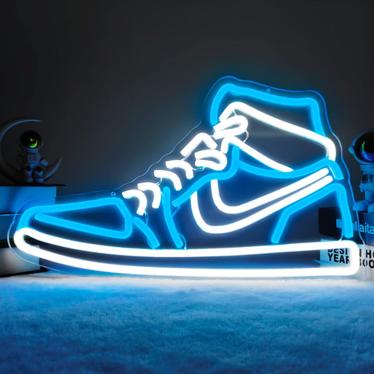 Sneaker Neon Sign Sports Shoe Neon Signs for Wall Dimmable LED Boys Neon Lights for Bedroom Man Cave Home Party Pub Neon Bar Sign Shoes Light up Signs Wall Decor (Ice Blue,White)